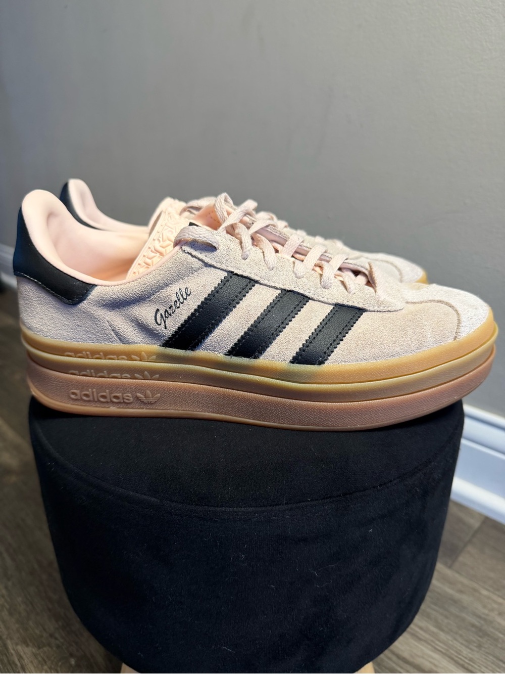 adidas Gazelle Platform Sneakers in Pale Pink with Black Stripes